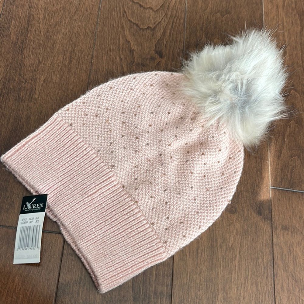 LAUREN Ralph Lauren - Birdseye Metallic and Beaded Beanie Pink